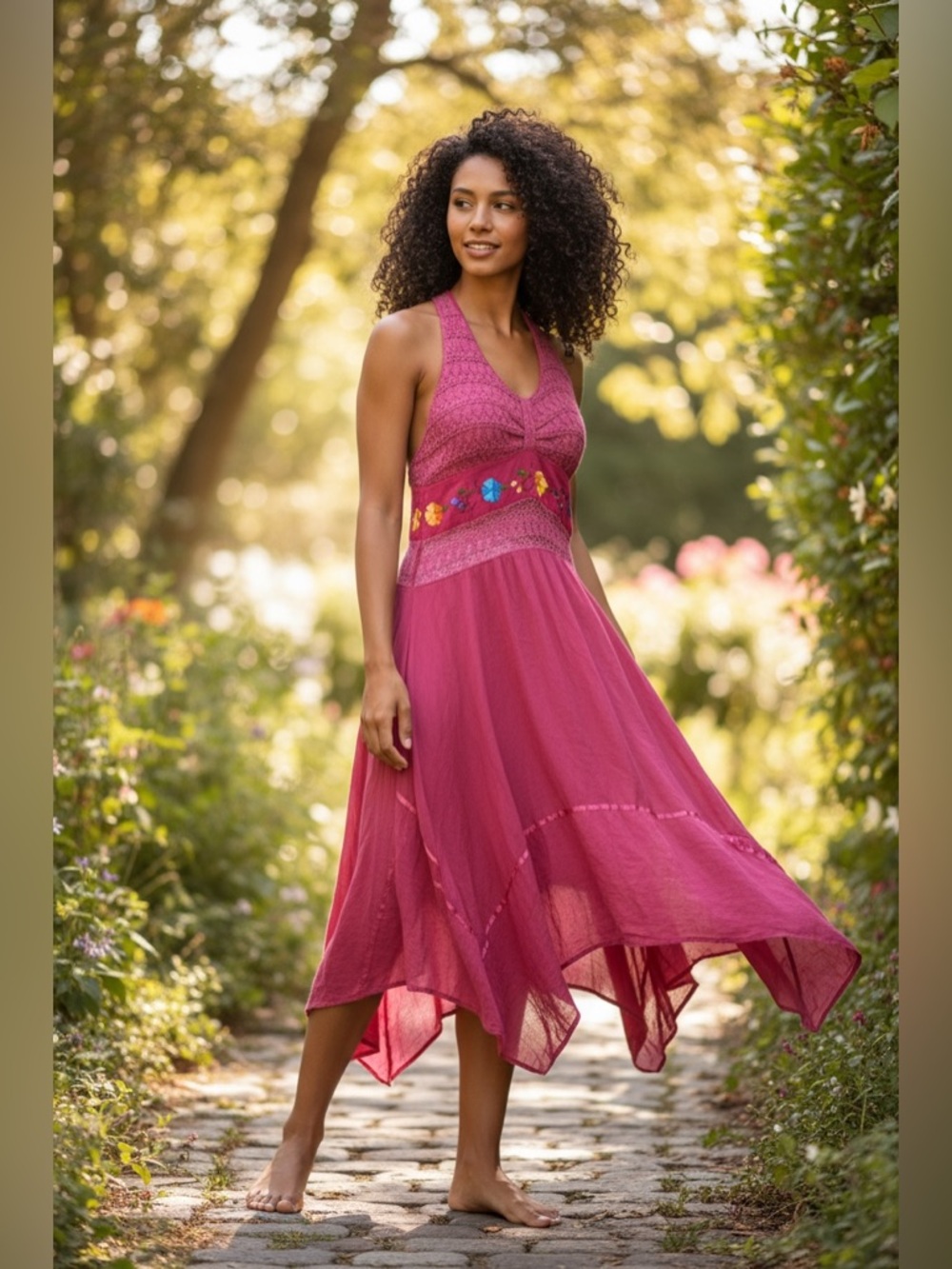 Women’s Sleeveless Magenta Halter Midi Dress